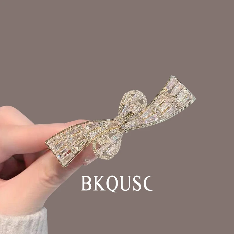 New Fashion Women\'s Hairpin Pearl Rhinestone Bow Knot Duckbill Clip for Hair Elegant Female Metal Hair Clip Sweet Side Barrettes