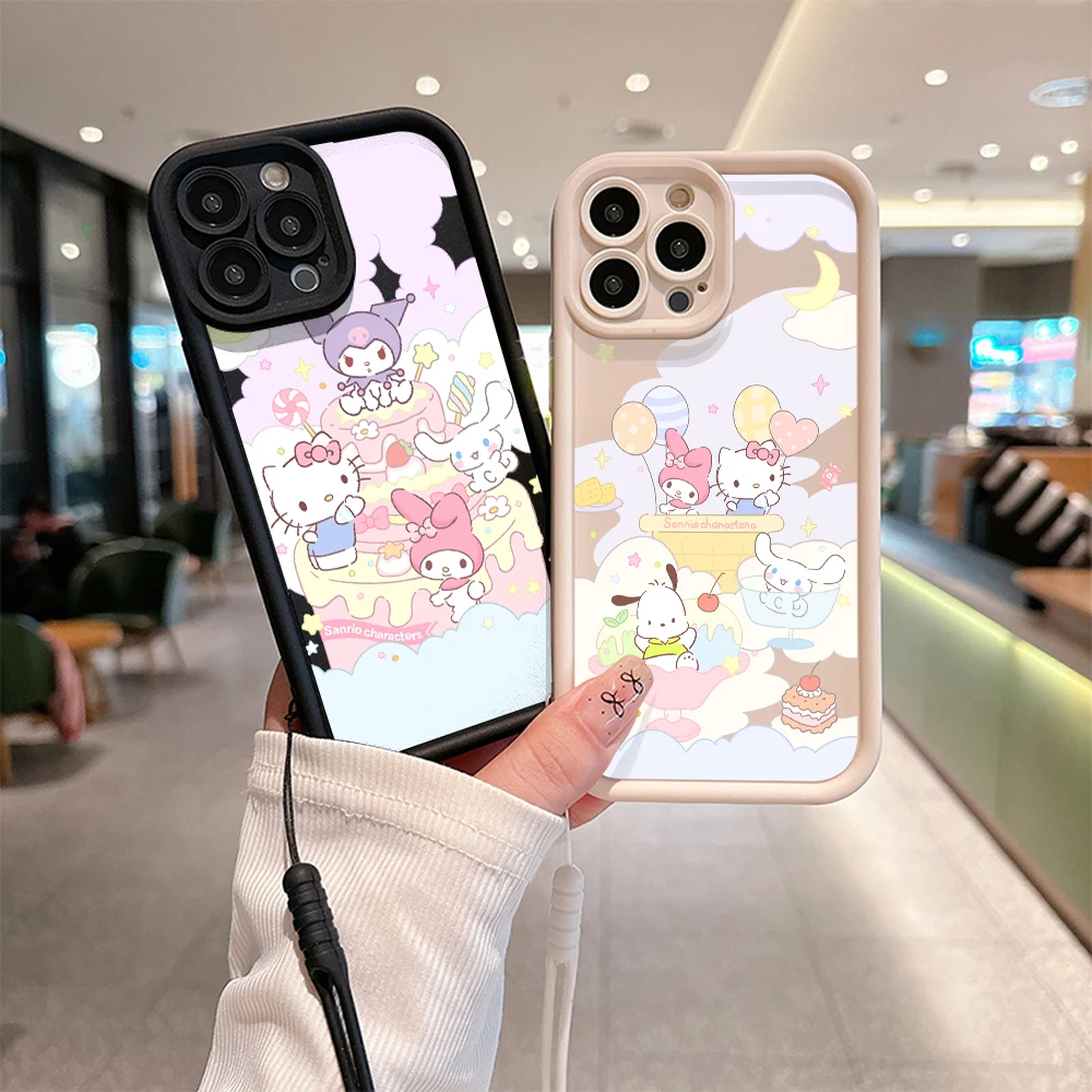 

Sanrio HelloKitty Kuromi Phone Case for Samsung S24 S23 S22 S21 Note 20 FE Plus Ultra 5G Soft Silicone TPU Cover With Hand Strap