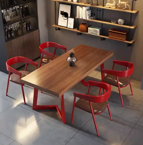 

Industrial Style Wrought Iron Solid Wood Dining Table And Chair Combination Bar Set