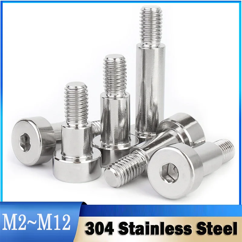 M2~M12 304 Stainless Steel Hex Socket Shoulder Bolt Roller Bearing Screw Stuff Screw Allen Bolt Cylindrical Head Rust-Resistant