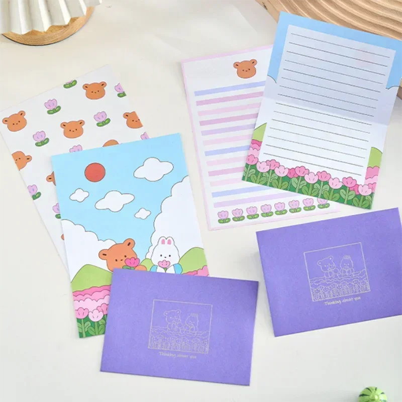 6pcs Cute Bear Rabbit Envelopes for Letters Kawaii Korean Stationery Letter Pads Greeting Card Cover Christmas Letter Paper