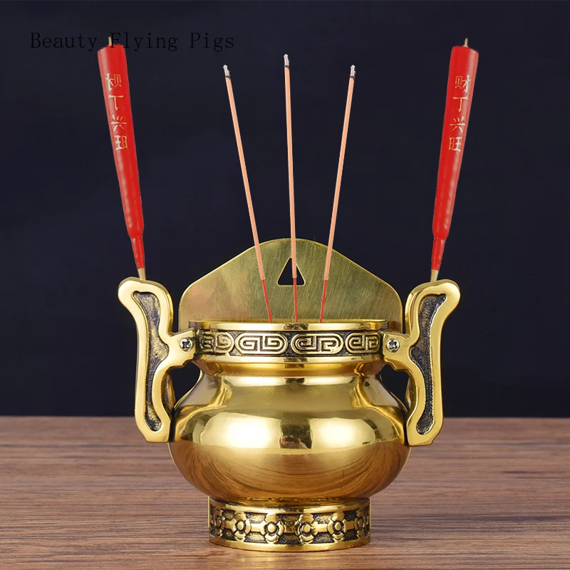 Metal Double Ear Wall Mounted Incense Burner Temple Wall Decoration Home Decor Pray for Auspiciousness Buddhist Temple Offerings