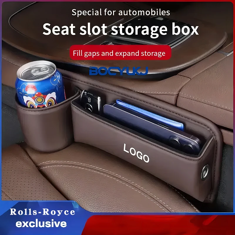 Leather Car Seat Crevice Storage Box Stowing Tidying Interior Accessories For Rolls-Royce Culinan Phantom Guster Silver Shadow