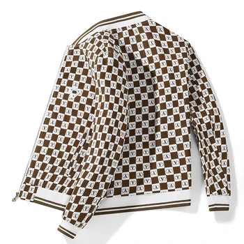 Sonbahar ve Kış erkek Standı Yaka Patchwork A Harfi İşlemeli Fermuar Cep Çok Yönlü Rahat Baskılı Uzun Kollu Ceket