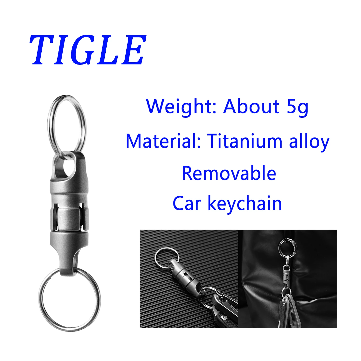 TIGLE Titanium Alloy Keychain Removable 360 ° Rotation Small Outdoor EDC Tool Connector With Stainless Steel Keychain