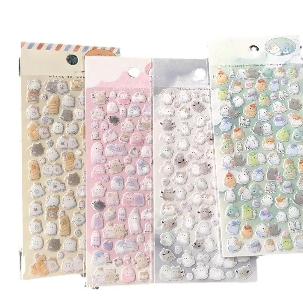 4-Piece Officially Licensed Cute Ghost & Little Ghost Crystal Epoxy Resin Stickers - Multiple Styles Cartoon Mini Decor