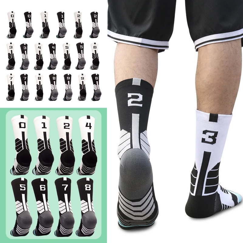 Chaussettes de sport épaisses pour hommes et femmes, en coton à séchage rapide, avec numéros 0-9, pour basket-ball, Fitness, course, cadeaux