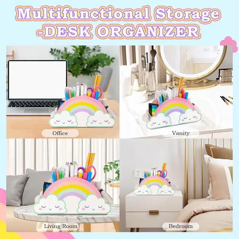 Imagem -05 - Rainbow Pen Holder para Mesa Organizador de Caneta Acrílica Arco-íris Suporte de Armazenamento Rainbow Arch Bridge Pattern