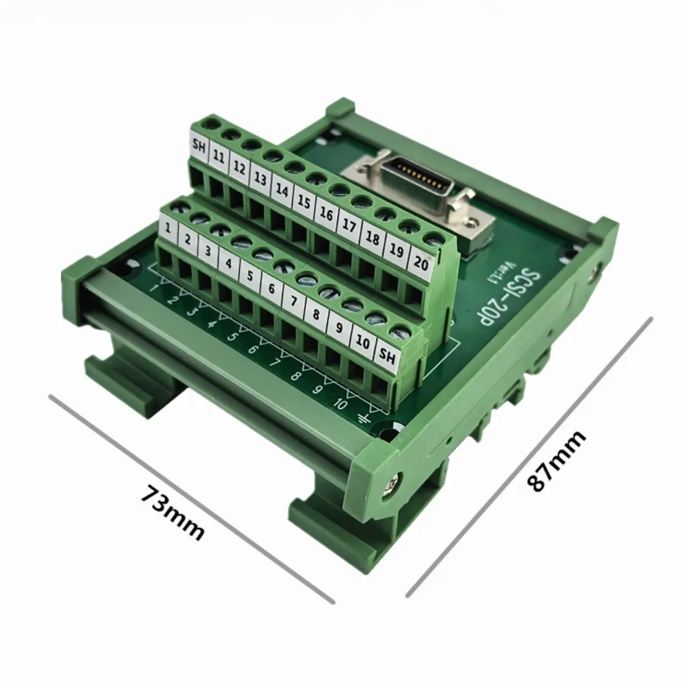 SCSI 20 Pin Terminal Block PA66 Copper Green For PLC Industrial Motor DIN Rail Mount Secure Signal Transmission Connector