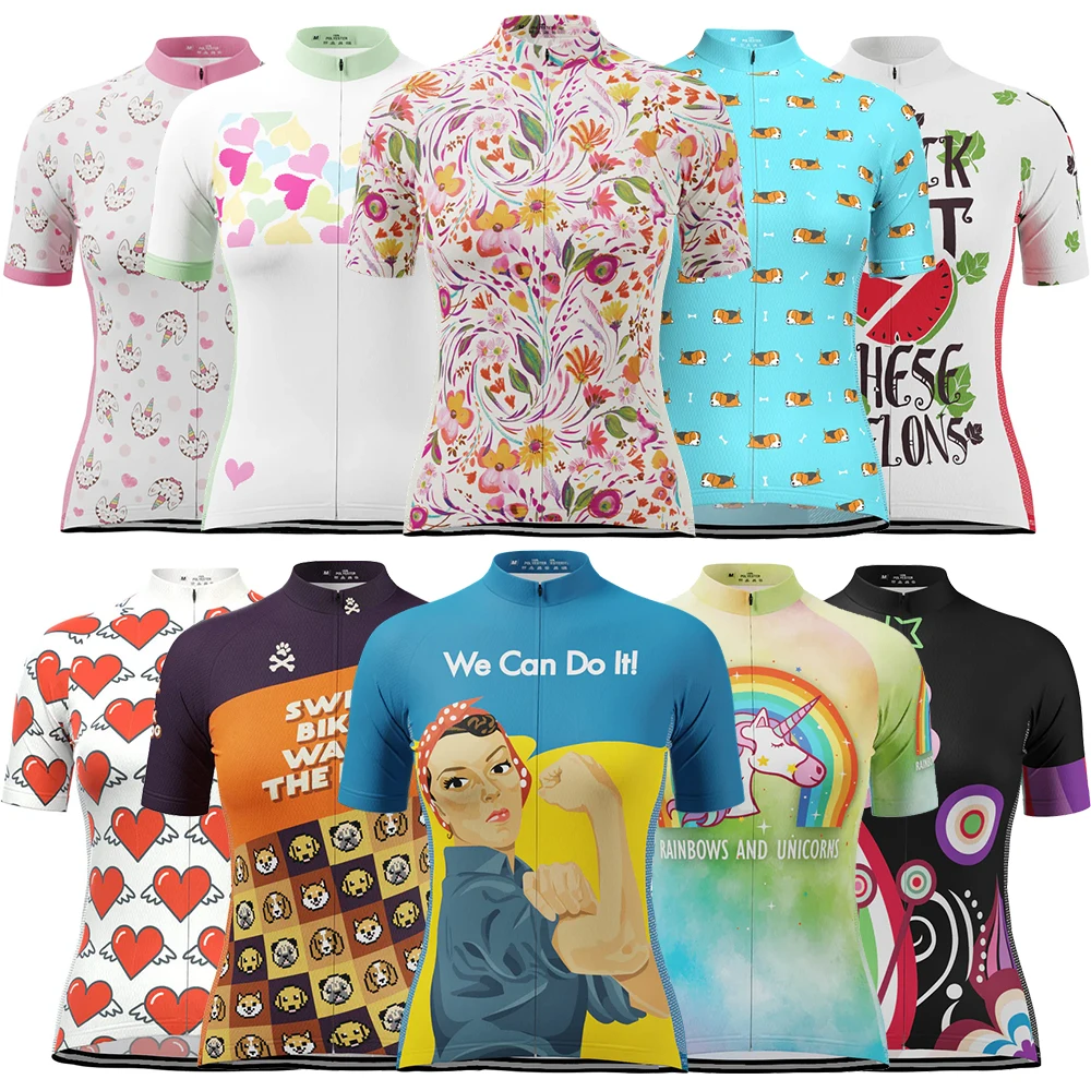 Painterly Blooms Cycling Short Sleeve Bicycle Top Shirts Slim Fit Breathable Biking Riding Clothes for Women with Rear 3 Pockets