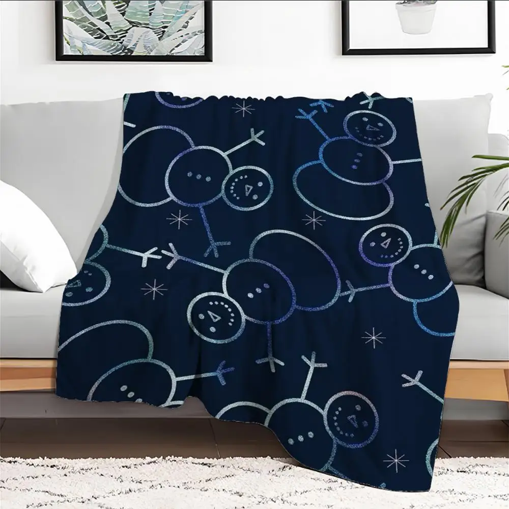 Cute Snowman Throw Blanket, Light Blue Winter Heart Snowflake Soft Cozy Blanket Throw Blanket Aesthetic Portable Home Travel Cam