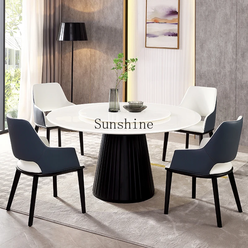 

Italian minimalist natural marble grade A white ice jade round dining table and chair combination