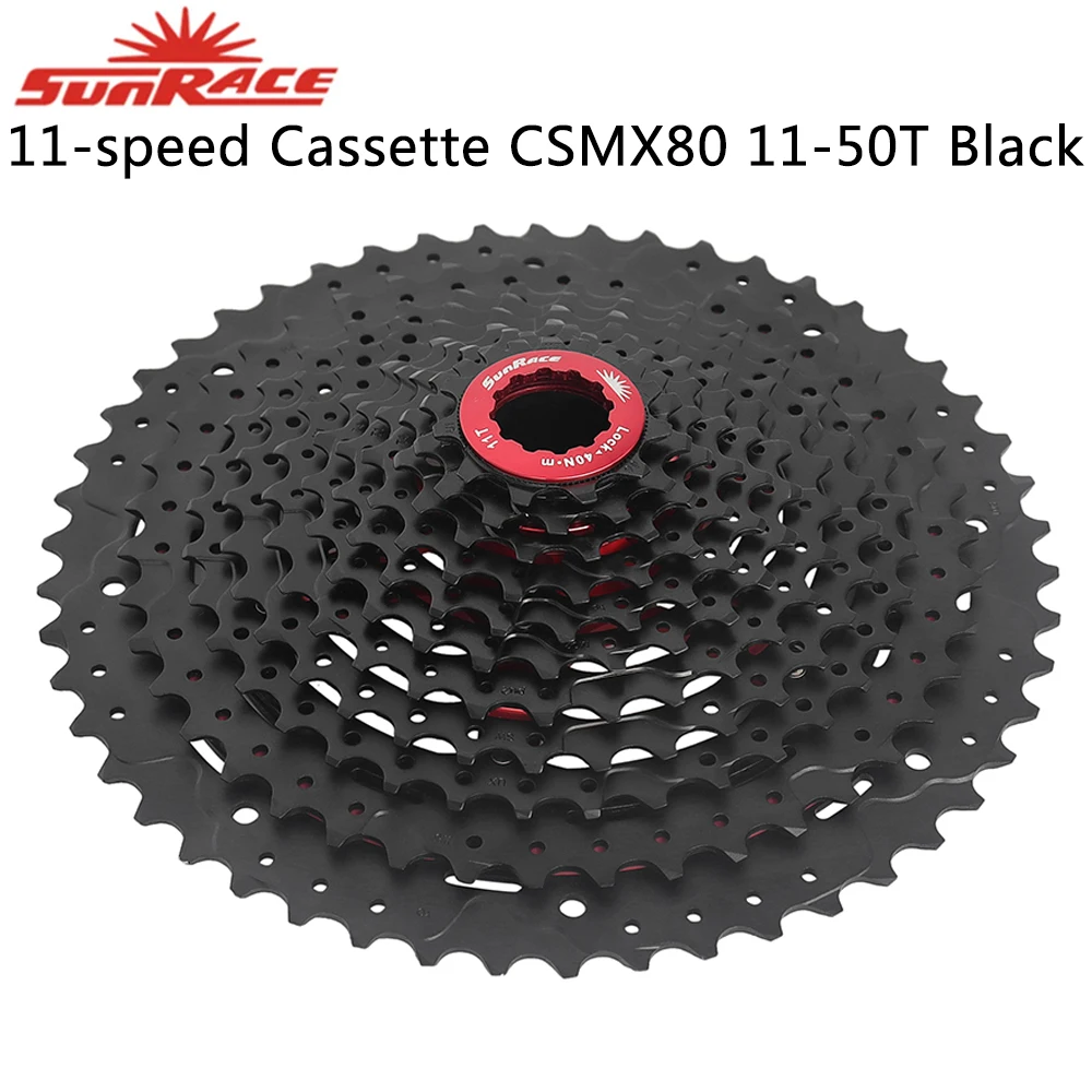 SUNRACE 11 Speed MTB Cassette CSMX80 11 Speed 11-50T 11-51T Wide Ratio Black Freewheel for Mountain Bike Orginal Parts