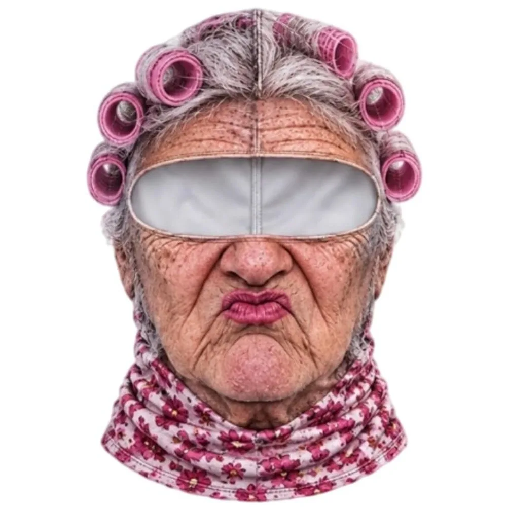 3D Face Printed Old Man Balaclava Face Mask Full Coverage White Mustache Funny Ski Mask Stretch Breathable Eye Hole