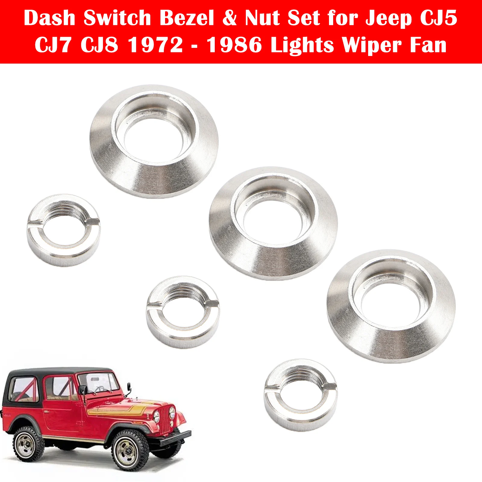 Artudatech Dash Switch Bezel & Nut Set for Jeep CJ5 CJ7 CJ8 1972 - 1986 Lights Wiper Fan