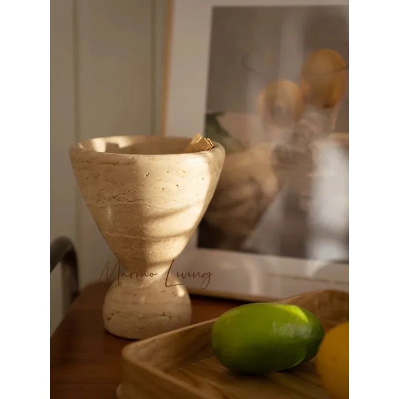 

Natural Marble Incense Burner Holder for Palo Santo Wood Sticks Handmade Beige Travertine Mubkhar