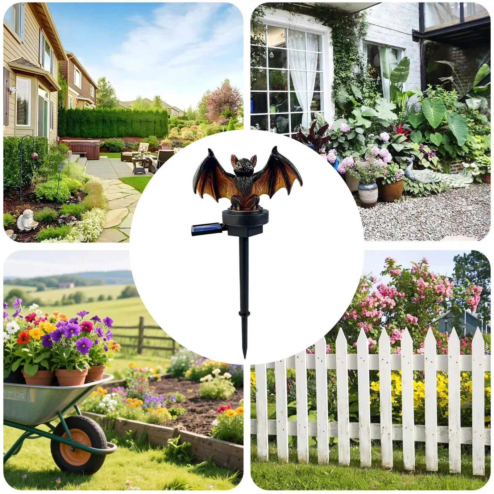 Solar Halloween Stake Lights Resin Gothic Waterproof Bat Decoration Lighted Outdoor Garden Stakes For Patio Front Yard Backyard