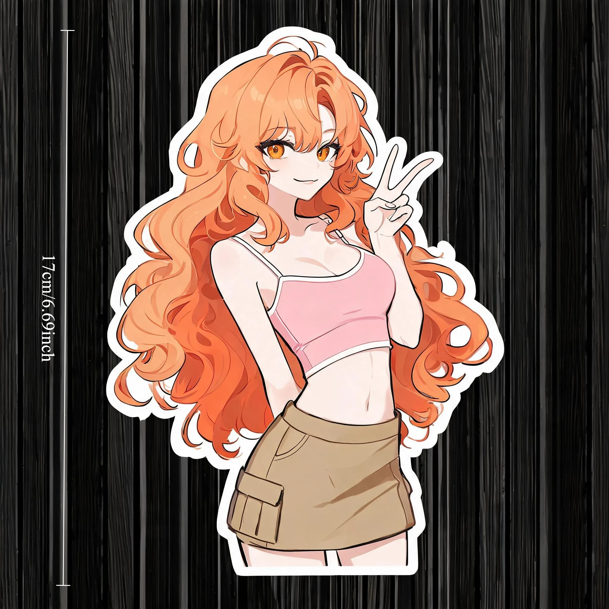 1Pc Cool Orange-Haired Anime Girl V-Sign Sticker for Bumper,Scratch Cover,Laptop,Luggage,Skateboard,Phone Case,Tablet,Valentine
