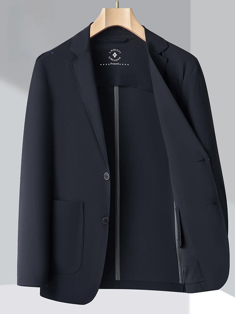 

Rn High Elastic Ice Silk Sl Iron Free Wfle Pattern Men's Casual Suit Lightweight Summer Busin Gentleman Sle