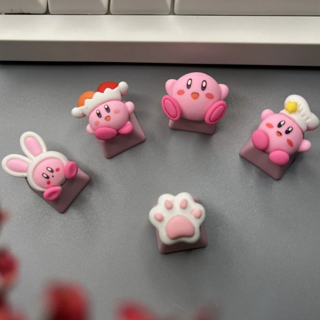 Cute Kirby Keycap Game Mechanical Keyboard R4 ESC Cross Axis Cartoon Anime Pink Girl Heart Keycap