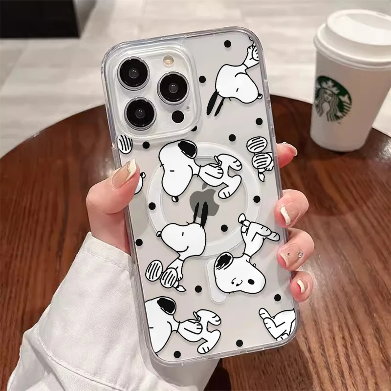 Snoopy Dog Cute Cartoon Anime With Magsafe Case For iPhone 16 15 14 13 12 11 Pro Max Magnetic Compatible Hard Shell Cover