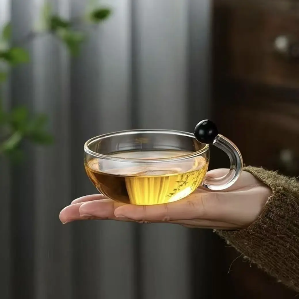 Light Luxury Mug Sage Shaped Glass Cup Smoke Gray Premium Explosion Proof Exquisite Coffee Tea Mug For Home Office Use Drinkware