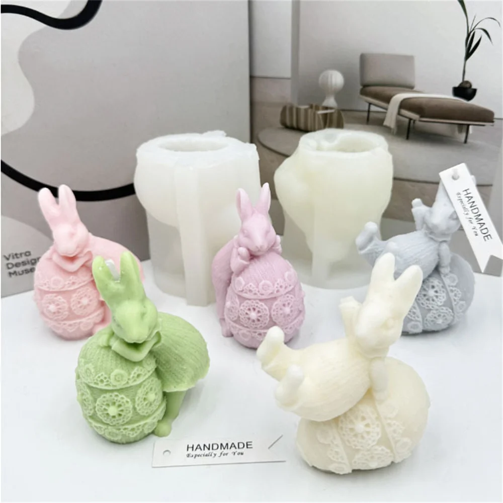 

3D Easter Egg Cute Bunny Silicone Candle Mold DIY Rabbit Candle Epoxy Making Mould Cake Decor Animal Painting Plaster Doll Gifts