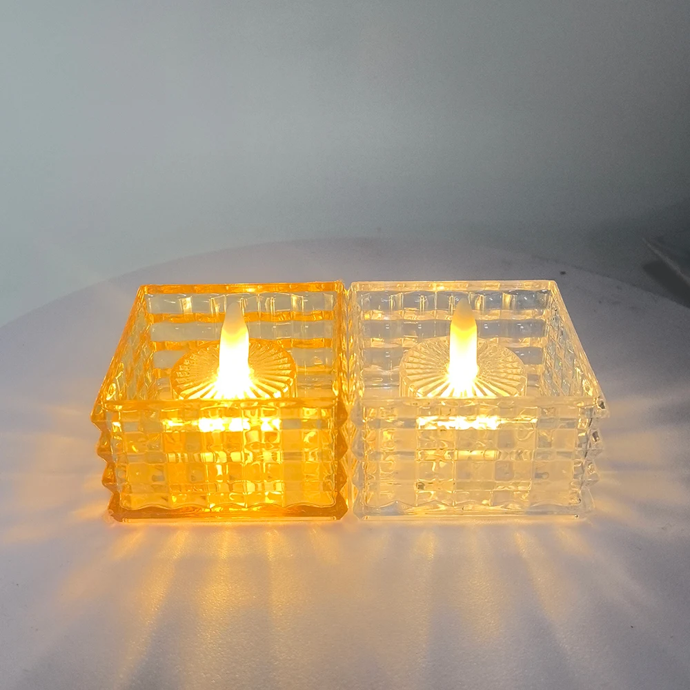 6pcs LED Mini Square Candle Light, Clear Crystal Candle Light For Parties, Marriage Proposal, Christmas, And Other Occasions