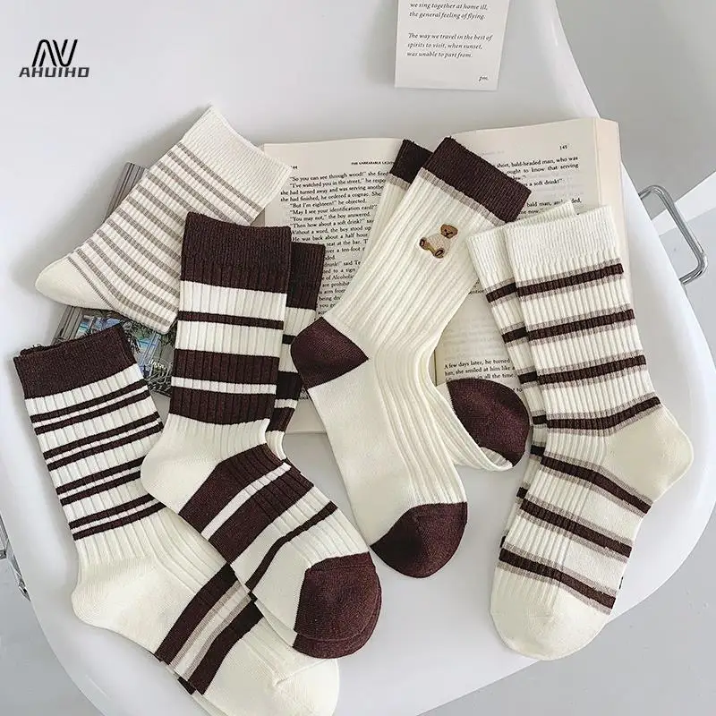 1Pair Women Cotton Loose No Pilling Socks Knitting Rib Thin Spring Summer Female Socks High Tube Streetwear Soft Sock