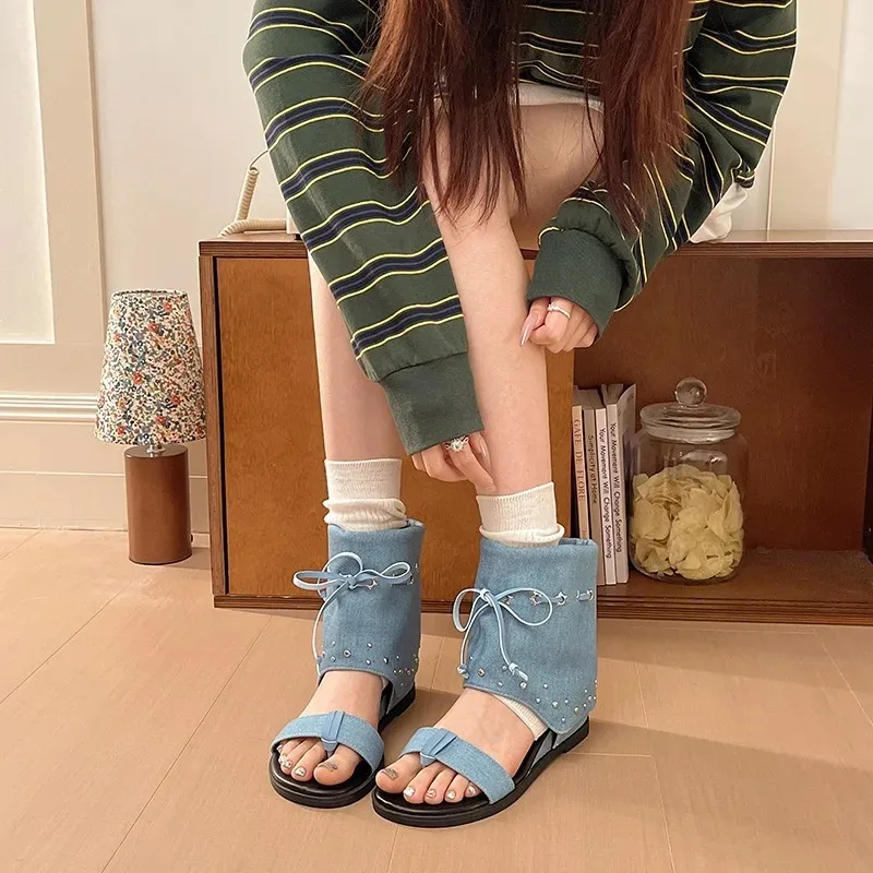 

2026 Spring New Retro Rivet Clip-Toe Roman Cold Boots Women's Inside Heightened Trouser Boots