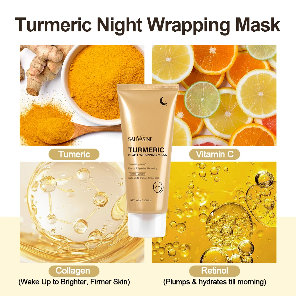 Mascarilla de colágeno profundo de cúrcuma, mascarilla exfoliante facial antiarrugas, mascarillas coreanas para el cuidado de la piel, firmeza de la piel para el cuidado nocturno
