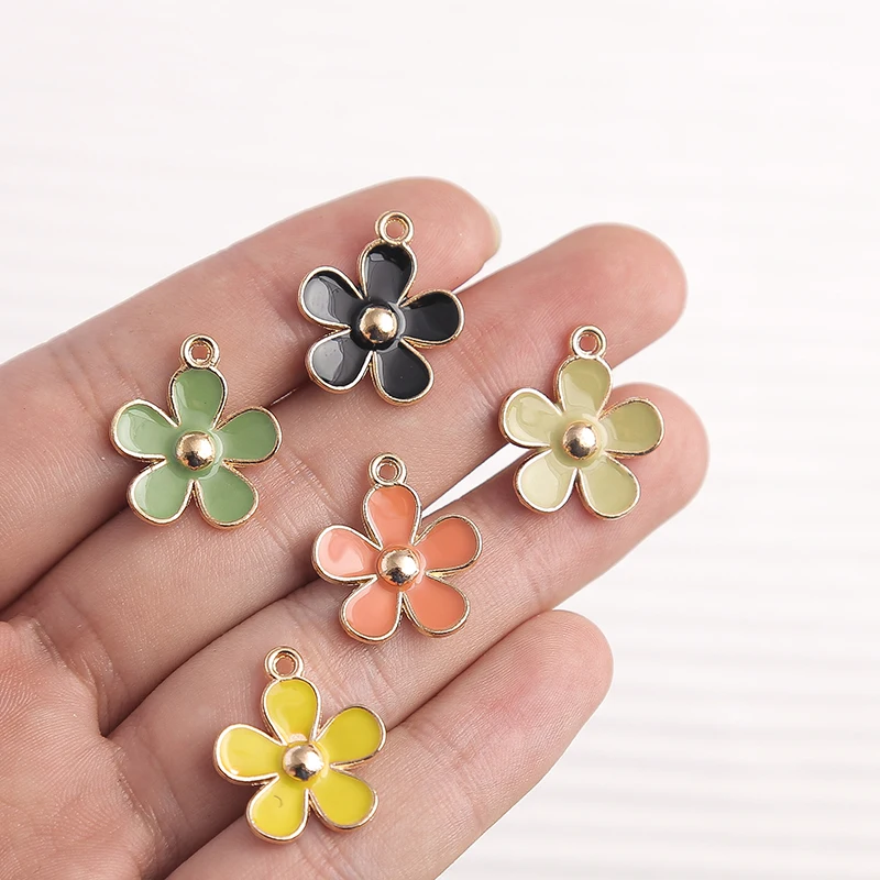 10 Stück 18 x 23 mm niedliche bunte Emaille-Blumen-Charms-Anhänger für Halsketten, Ohrringe, Armbänder, DIY, handgefertigtes Bastelzubehör – Detail 3