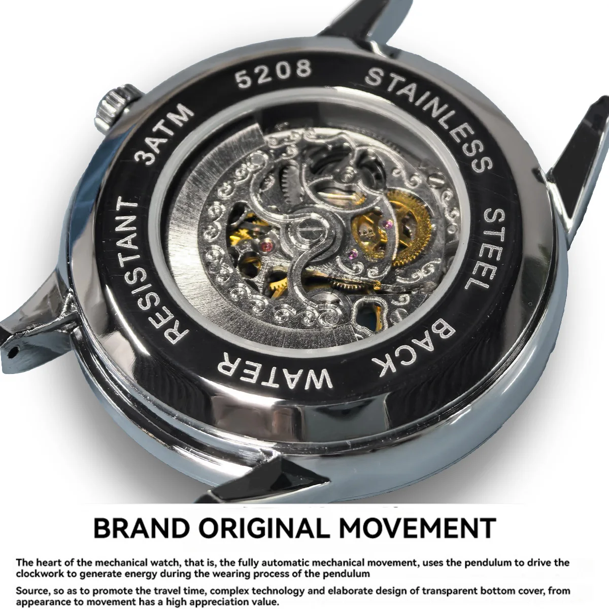 ساعة RUIGE ميكانيكية أوتوماتيكية بتصميم مجوف وحزام من الفولاذ المقاوم للصدأ، ساعة يد رجال الأعمال العصرية.