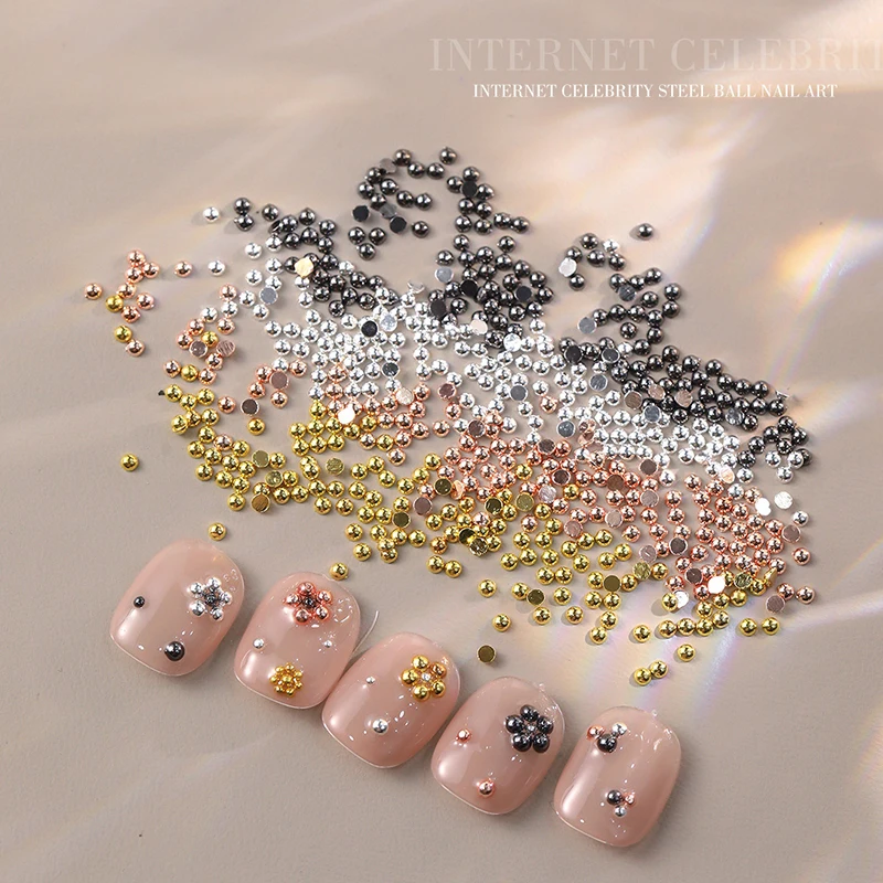 Mini Half-round Steel Beads Nail Jewelry Rose Gold Gold Silver Copper Solid Flat Bottom Hemisphere Willow Nail Nail Decorations