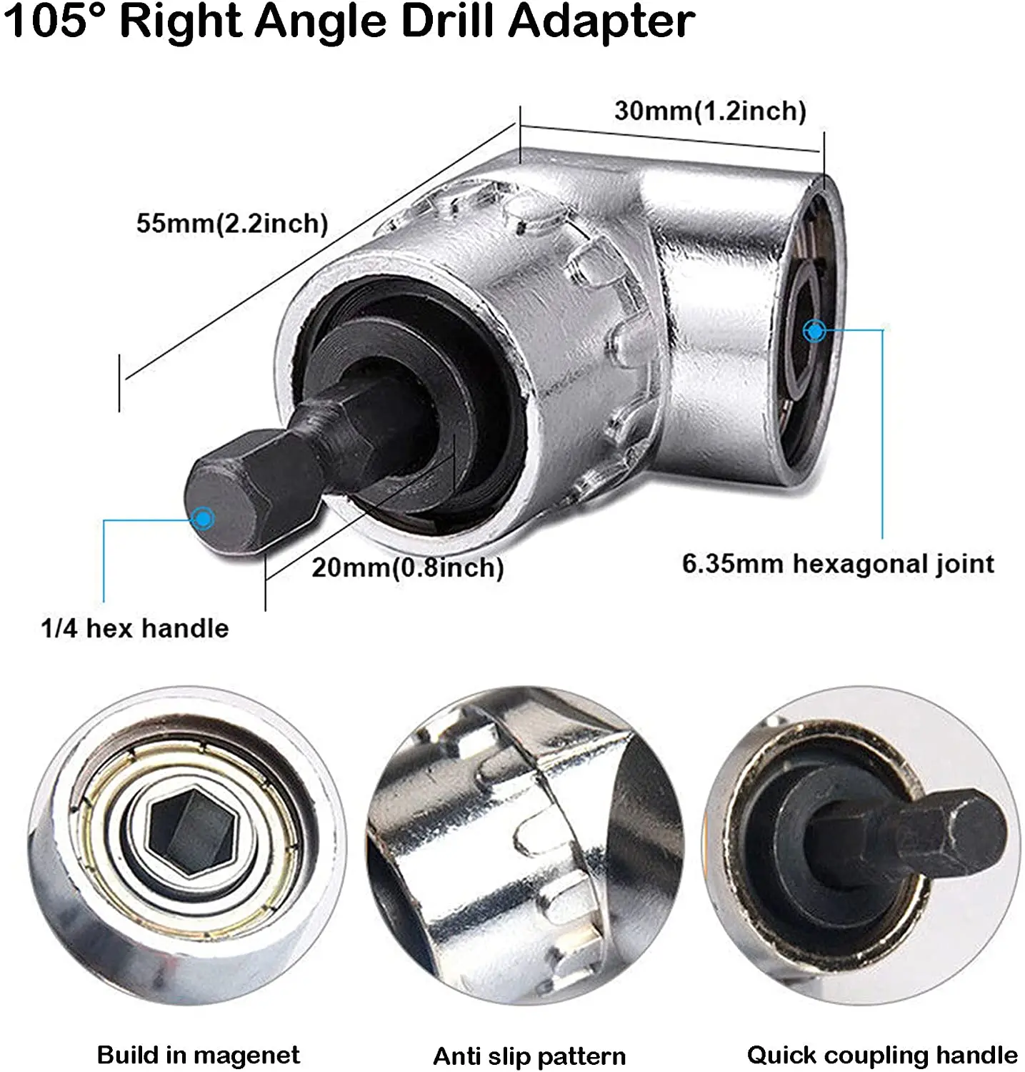 1/4 3/8 1/2" Universal Socket Adapter Set 105 Degree Right Angle Drill Adapter 3pcs Screwdriver Bit Set 3pcs Drill Bit Holder