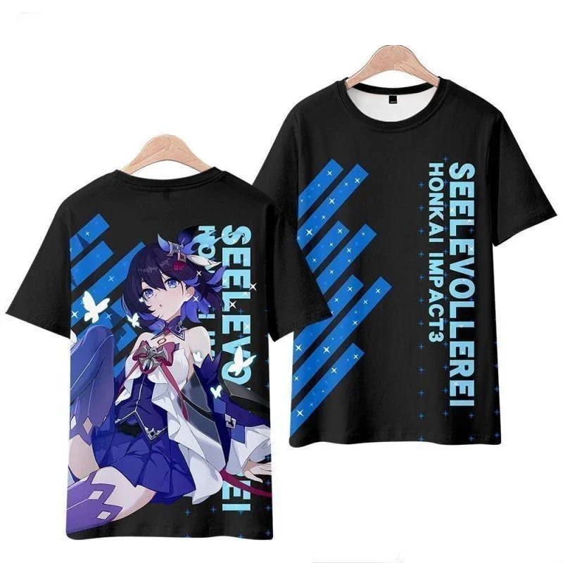 Anime Game Honkai Impact 3rd Kiana Kaslana 3D Print T-shirts Men Women Short Sleeve O-Neck T Shirt Fashion Harajuku Tee Y2k Tops