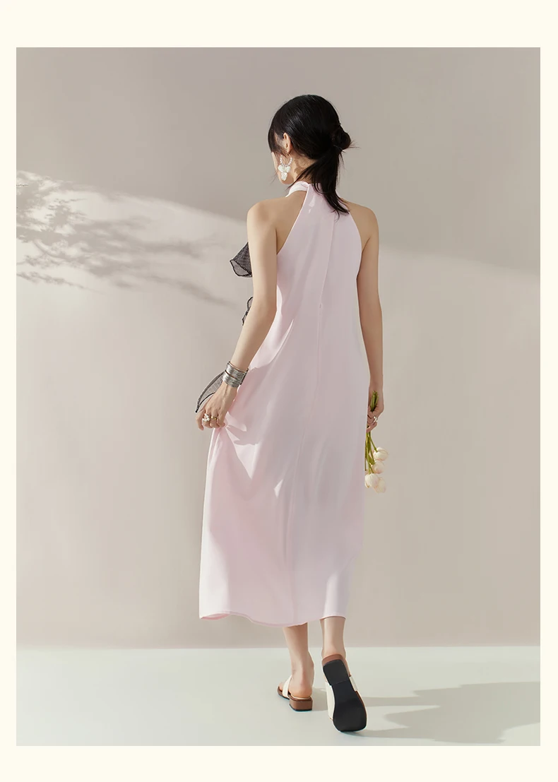 Franse Temperament Elegante Lange Avondjurken 3D Boog V-hals Mouwloos Hoge Taille Slanke A-lijn Roze Satijnen Zomerjurk Dames