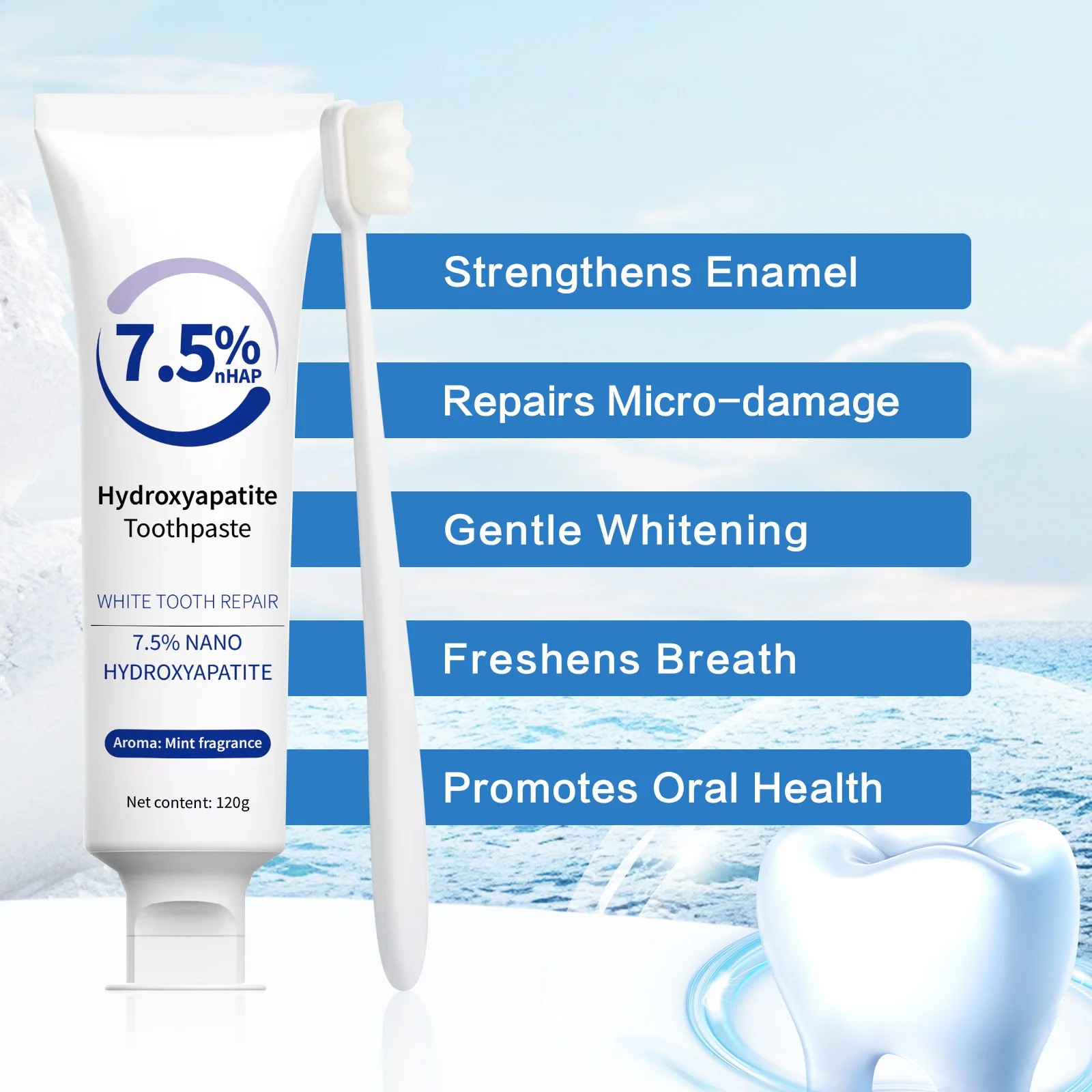 120g Hydroxyapatite Toothpaste & Whitening Pen,Gentle Breath Refreshing,Intensives Stain Removal Tooth Paste,Repair Oral Care