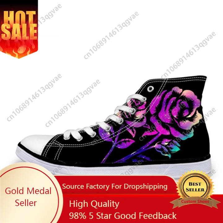 

Pink Galaxy Rose Printing Women's Shoes Causal Winter Vulcanize Shoes Girls High Top Canvas Sneakers Black Calzado Mujer