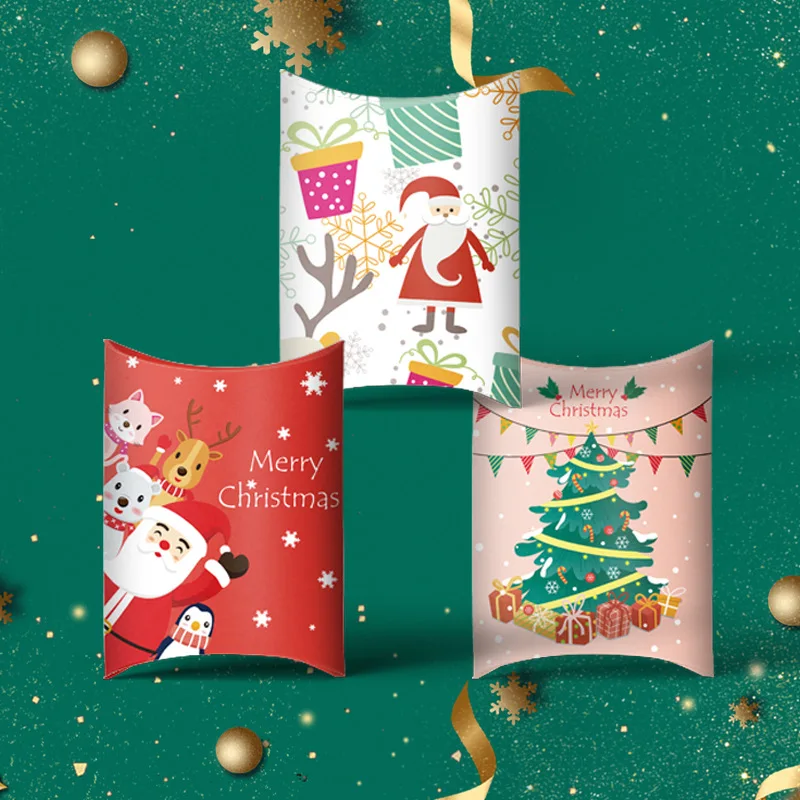 10pcs Christmas bronzing small gifts box holiday party candy cookie snack gift fashion simple packaging pillow shape carton