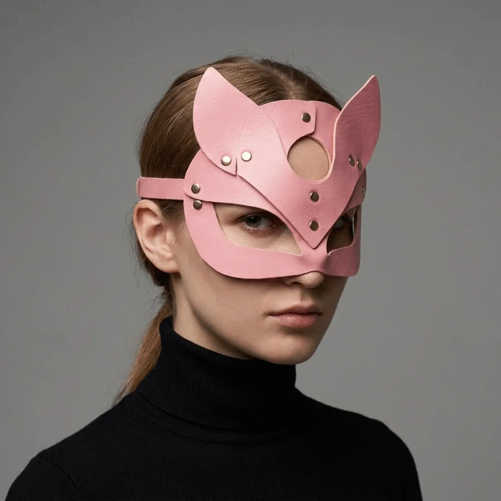 Cool Solid Color Halloween Mask Alloy Masquerade Mask PU Leather Mask Face Cover Animal Ears Mask Half Face Mask Carnival