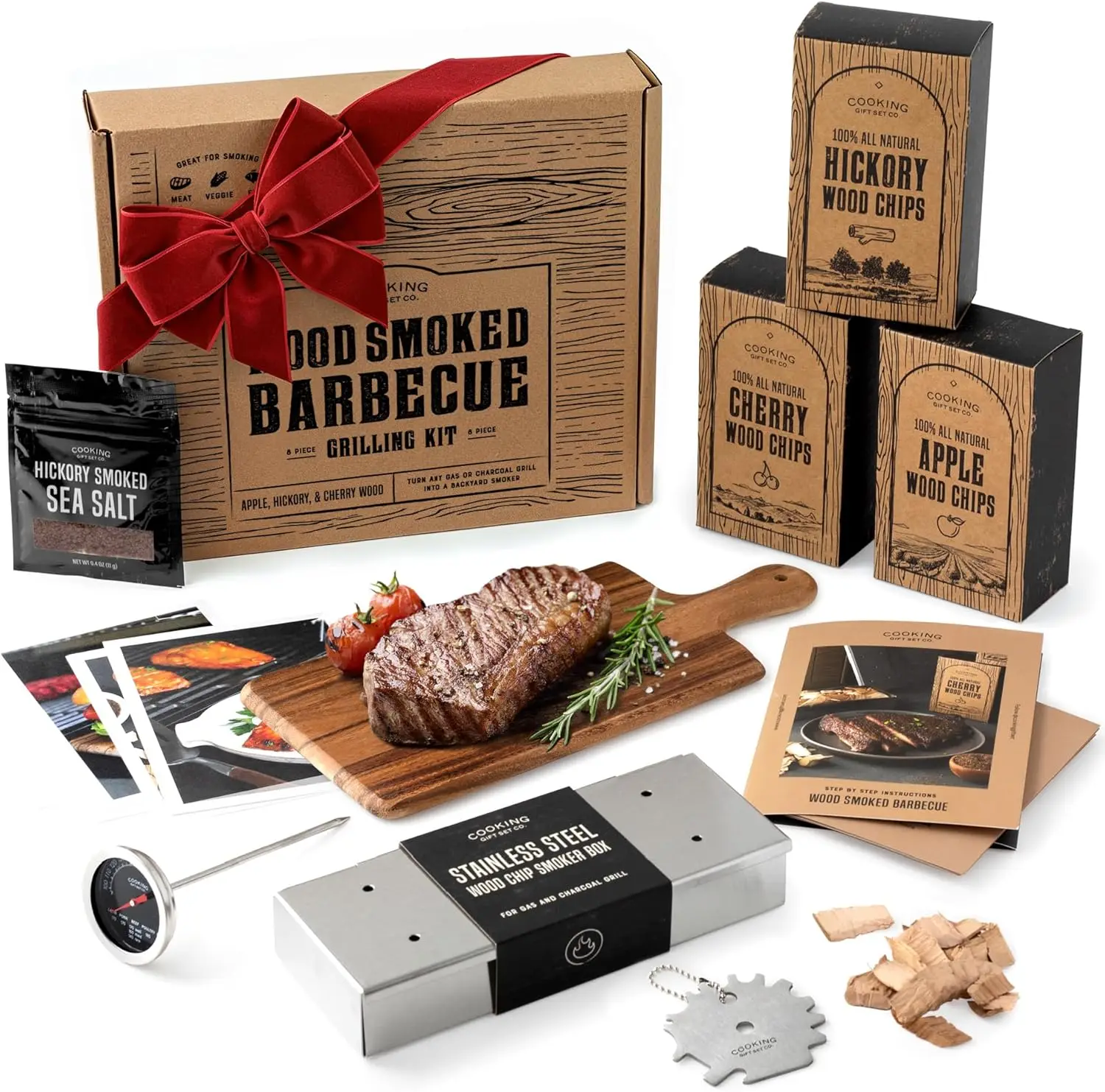

Premium Stainless Steel Smoker Box for Gas Grills - Complete Kit with Wood Chips, Thermometer & Recipes