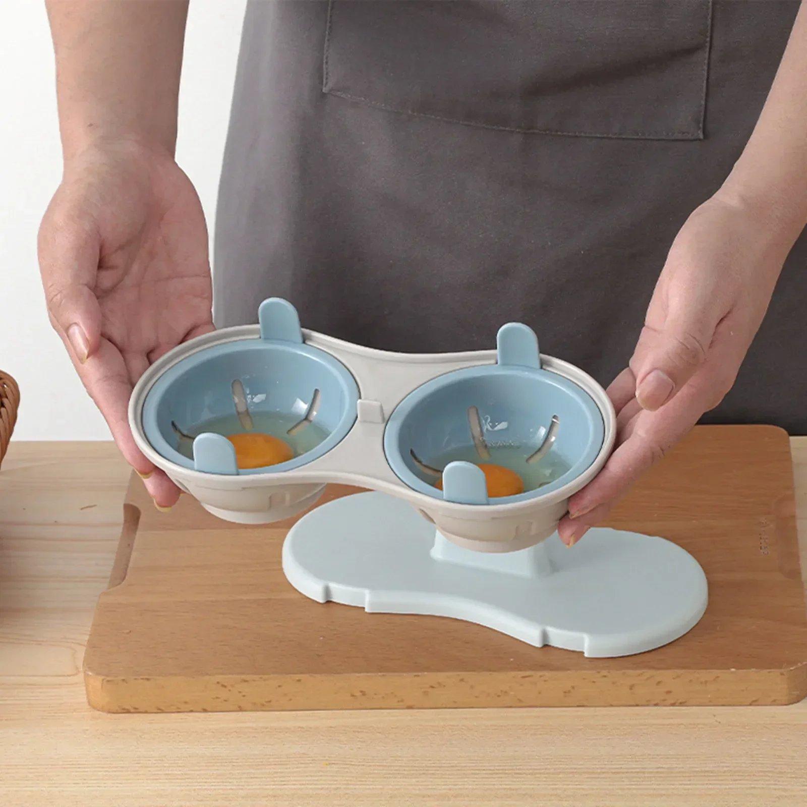 Plastic 2 Grids Egg Cooker Microwave Egg Poacher for Boiled Eggs Steamed Poached Eggs Kitchen Cooking Gadgets Poached Egg Cups