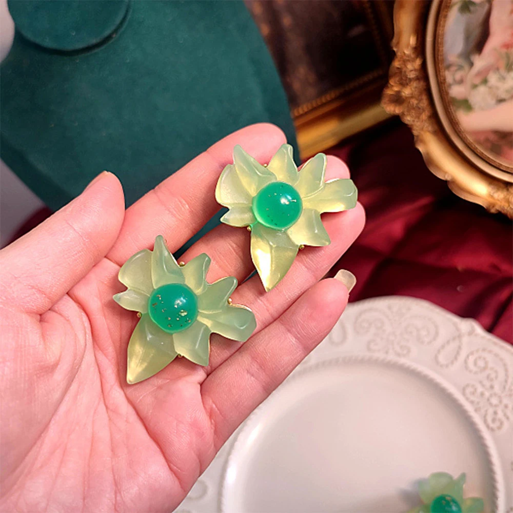 Collares de pendientes de cristal verde hechos a mano Vintage para mujer, accesorios de joyería para niña, moda