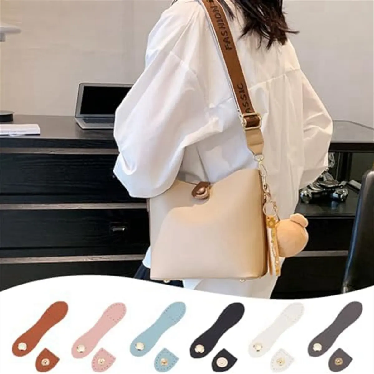 A008 6 Colors PU Leather Purse Sew on Snap Buckle, 12 Sets Sew on PU Leather Tab Closures Buckles Bag Sew on Snap Closure