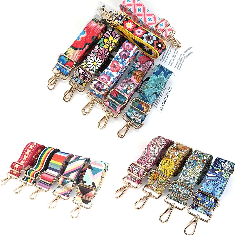 Purse Strap Replacement Crossbody Wide Summer Flower Shoulder Strap Adjustable Canvas Guitar Multicolor Style Handbag Straps