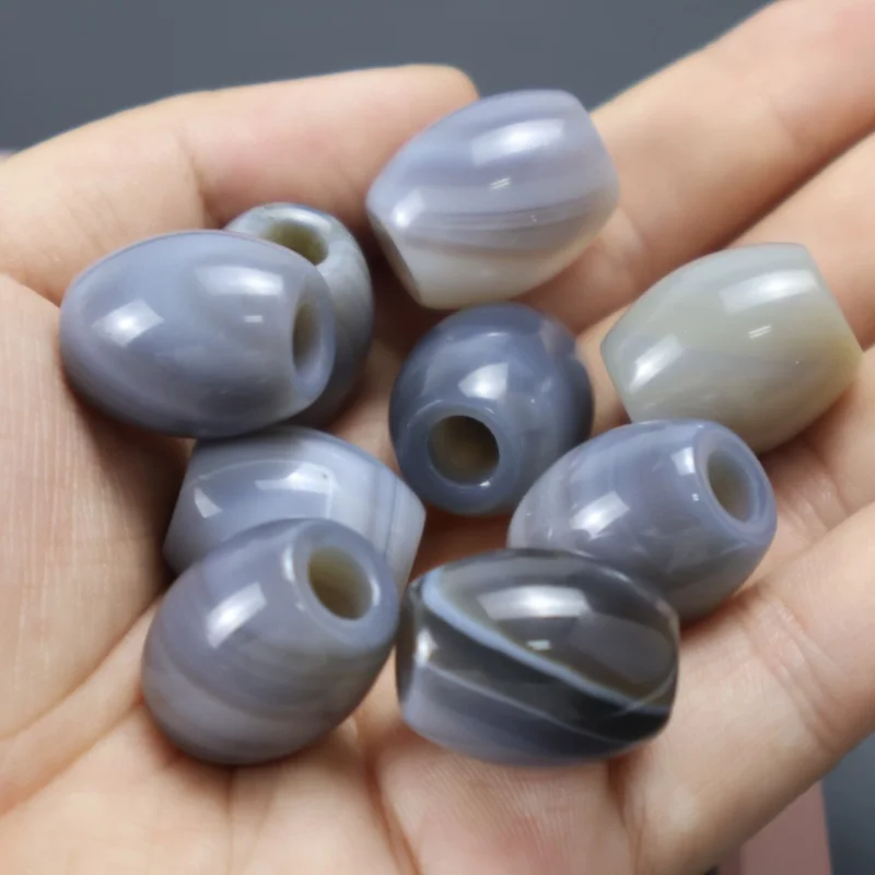 5/10 шт., бусины из натурального камня, серый агат, 16x18 мм, круглые бусины с большим отверстием, используются для ювелирных браслетов и ожерелий своими руками
