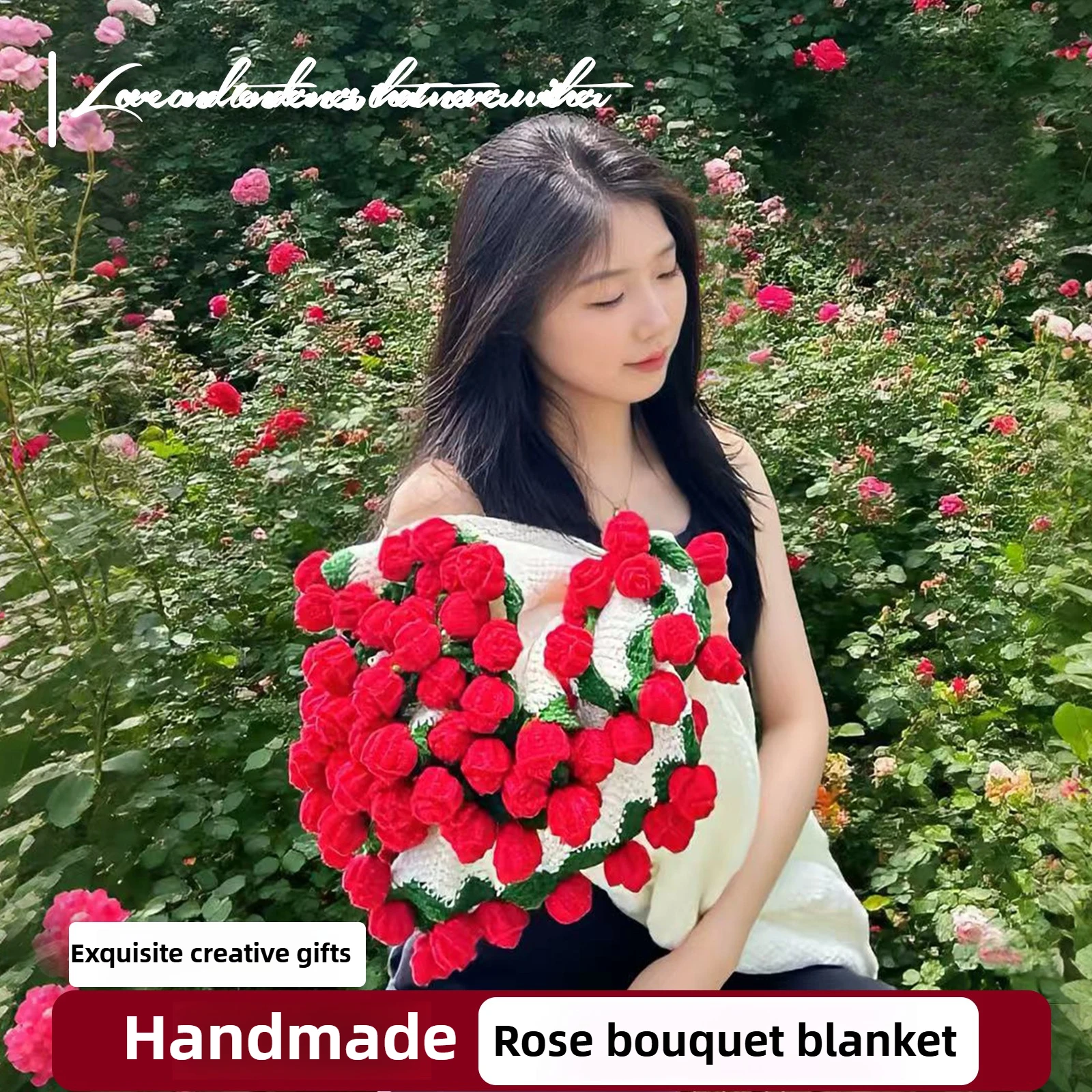 Finished Woven Blanket Rose Flower Bouquet Crochet Tulip Bouquet Blanket Wedding Christmas Gift office for girlfriend mother