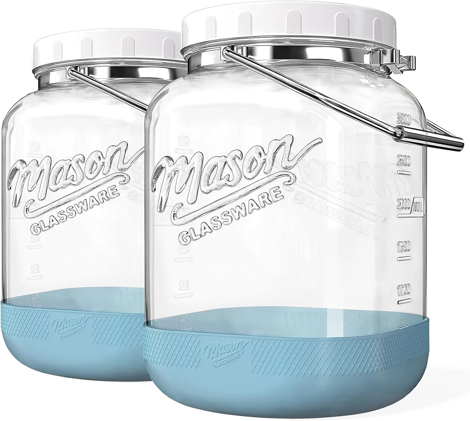 

Набор из 2 квадратных банок с широким горлом, стеклянная банка объемом 1 галлон с герметичной крышкой и мерной шкалой, контейнер для хранения продуктов 128 жидких унций/3785 мл