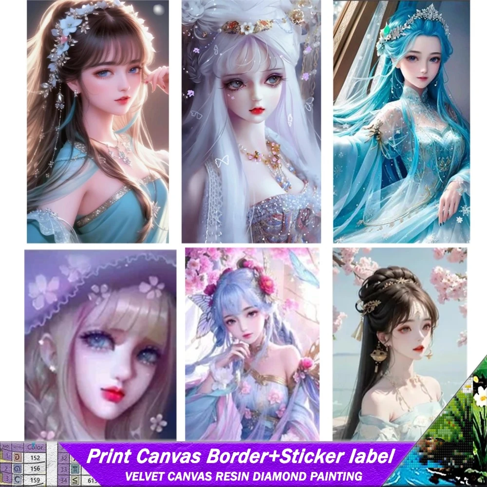 5D DIY Resin Diamond Painting With Stickers And Canvas Edge Cartoon Elf Girl Full Square Mosaic Embroidered Portrait Fantasy Art